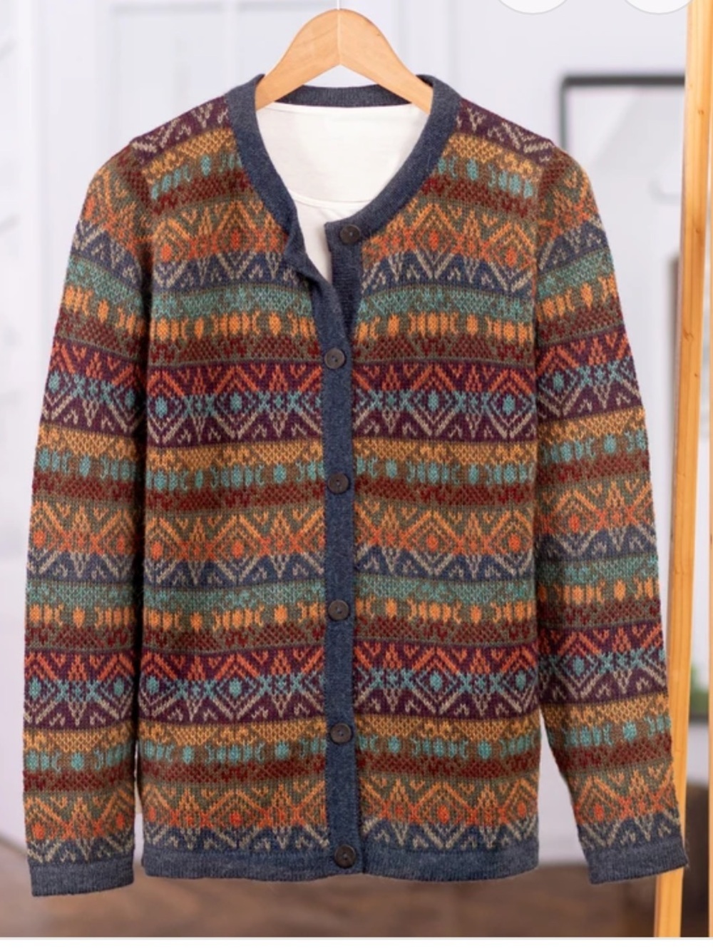 NOVICA Diamond Variety 100% Alpaca Wool Multicolor Fair Isle Cardigan Sweater